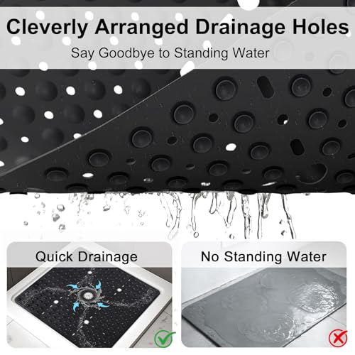 Square Shower Mat Non Slip, 27 x 27 Inch Quick Drain TPE Anti Slip Shower Mats for Inside Shower, Soft Shower Floor Mat with Suction Cups, Quick Drying, Machine Washable - color: Black