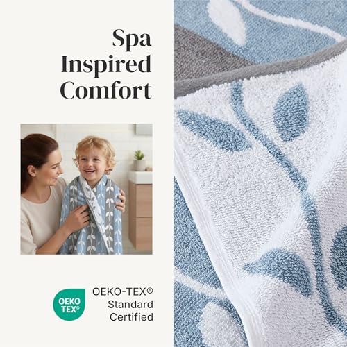 Modern Threads 6 Piece Bath Towel Set – Bathroom Set with 2 Bath Towels, 2 Hand Towels, and 2 Wash Cloths – 100% Cotton, Super Absorbent & Extra Soft – Reversible Natural Vine (Blue) - color: Blue