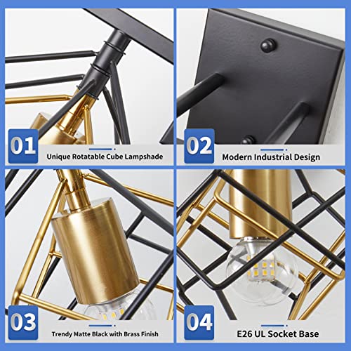 Bathroom Vanity Light with 2 Bulbs Bathroom Light Fixtures Over Mirror with 2 Rotatable Cube Shades Modern Wall Mounted Matte Black - color: Matte Black With Pineapple Gold, size: 2-Lights ( 16" Width )