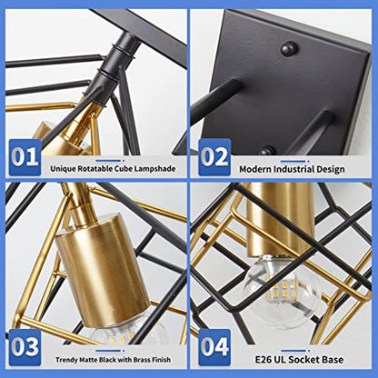 Bathroom Vanity Light with 2 Bulbs Bathroom Light Fixtures Over Mirror with 2 Rotatable Cube Shades Modern Wall Mounted Matte Black - color: Matte Black With Pineapple Gold, size: 2-Lights ( 16" Width )
