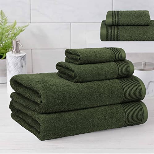 100% Cotton Ultra Soft 6 Pack Towel Set, Contains 2 Bath Towels 28x55 inchs, 2 Hand Towels 16x24 inchs & 2 Washcloths 12x12 inchs, Compact Lightweight & Highly Absorbant - Olive Green - color: Olive Green, size: 6 Pack Towel Set