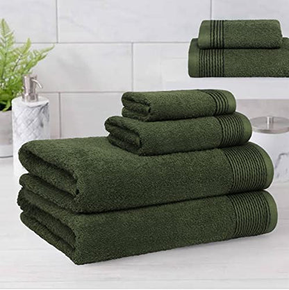 100% Cotton Ultra Soft 6 Pack Towel Set, Contains 2 Bath Towels 28x55 inchs, 2 Hand Towels 16x24 inchs & 2 Washcloths 12x12 inchs, Compact Lightweight & Highly Absorbant - Olive Green - color: Olive Green, size: 6 Pack Towel Set