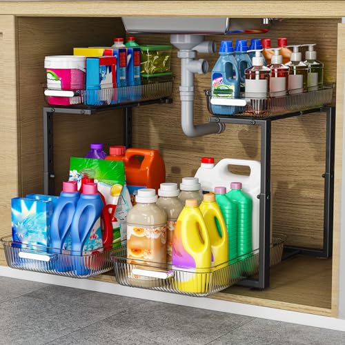ARSTPEOE 2 Pack Double Sliding Under Sink Organizers and Storage,Two Tier Bathroom Storage and organization,Under Cabinet Organizer, Clear - color: Clear, size: 1 Pack