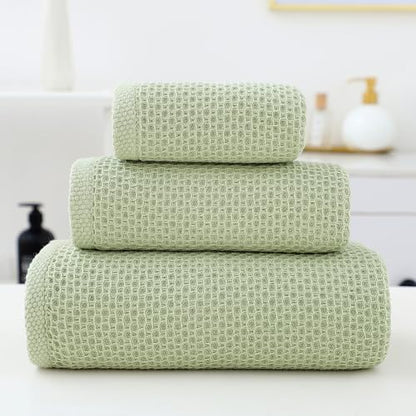 SK Studio 6 Piece Green Bath Towels Set Cotton Waffle Bathroom Towels | 2 Bath Towels, 2 Hand Towels, 2 Washcloths Quick Dry for College Dorm, Spa - color: Green