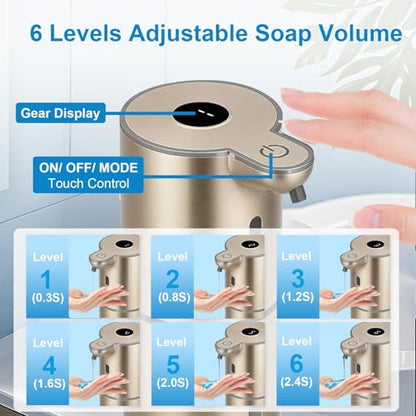 OHIFAST Automatic Liquid Soap Dispenser Touchless, USB Rechargeable Smart Hand Soap Dispenser, 6-Level Adjustable, 12.8oz/380mL Wall Mounted for Bathroom Kitchen Accessories Dish Soap-Gold - color: Gold, style: Liquid