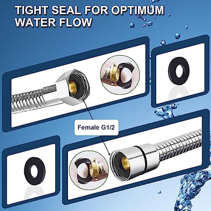 Metal Shower Hose - Extra Long Replacement, Stainless Steel, Universal 1/2" NPT Connection, Silver, 7 Feet, Kit of 1