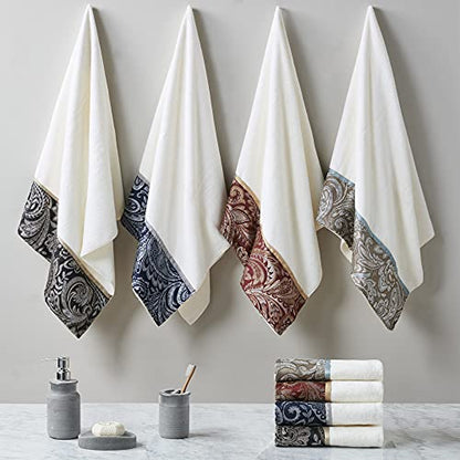 Madison Park Aubrey Cotton Bath Towel Set Jacquard, 6 Piece, Blue/Brown | Plush Feel, Hotel Quality for Bathroom, Paisley Pattern, Absorbent, OEKO-TEX Certified - color: Blue/Brown