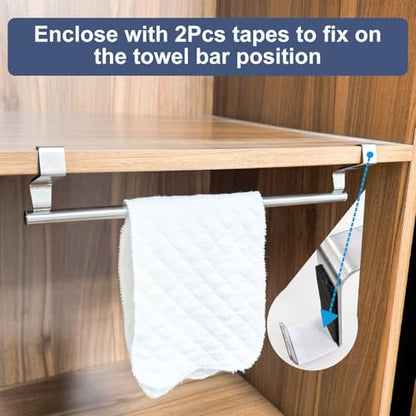 Mziart Over The Door Towel Rack for Bathroom Kitchen, 14 Inch Brushed Stainless Steel Over Cabinet Towel Bar with Hooks, Cupboard Towel Holder, Space-Saving Towel Hanger, Silver - size: 14 inch