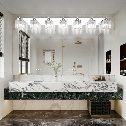 Aipsun Bathroom Vanity Light Fixtures Chrome Vanity Light for Bathroom Crystal Vanity Lighting Fixtures 7 Light (Exclude Bulb) - color: Chrome, size: 58 inch