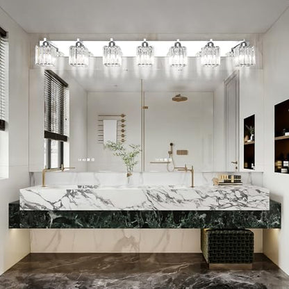 Aipsun Bathroom Vanity Light Fixtures Chrome Vanity Light for Bathroom Crystal Vanity Lighting Fixtures 7 Light (Exclude Bulb) - color: Chrome, size: 58 inch
