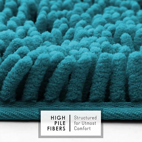 Hearth & Harbor Bathroom Rugs, Chenille Bath Mat - Machine Washable Bath Mats for Bathroom Non-Slip Backing Rubber, Quick Dry Mat - Teal Blue Bath Rug, 17x24-26x44-20x24 - color: Teal, style: 17x24 / 26x44 / 20x24