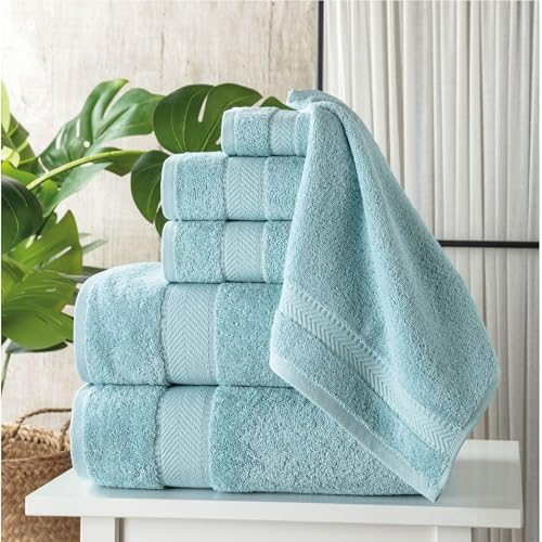 Personalized Towel Set, Custom Bath Towels with Name, Turkish Cotton Aqua | 6 Pcs Set, 100% Cotton, Embroidered, Monogrammed, Customized Gift For Adults, Wedding, Bridal Shower, Housewarming, Spa - color: Aqua, size: 6 Piece Towel Set