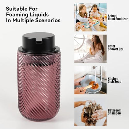 Glass Foaming Soap Dispenser - Foam Hand Soap Dispenser for Bathroom, 12 Oz Face Wash Dispenser Bottle with Foam Pump, Refillable Dish Dispenser for Kitchen (Pink) - color: Pink