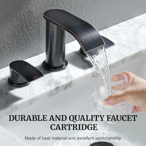 Ultimate Unicorn 8 inch Bathroom Faucet Oil Rubbed Bronze, Waterfall Bathroom Sink Faucet with Metal Pop-up Drain Stopper and 2 Supply Hoses,2 Handle Widespread Faucets for Vanity Sink 3 Holes | Bathroom Sink Faucet with Metal Pop-up Drain Stopper and 2 S