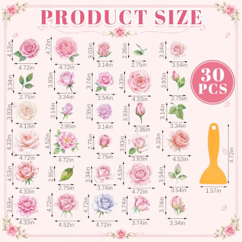 Fullhawl 30 Pcs Rose Non Slip Bathtub Stickers Colorful Rose Anti Slip Shower Stickers Shower Floor Nonslip Sticker Applique Adhesive Decals Treads with Scraper for Bathtub Bathroom Floor - style: Rose