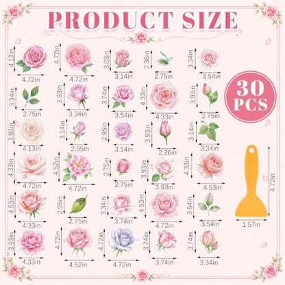 Fullhawl 30 Pcs Rose Non Slip Bathtub Stickers Colorful Rose Anti Slip Shower Stickers Shower Floor Nonslip Sticker Applique Adhesive Decals Treads with Scraper for Bathtub Bathroom Floor - style: Rose