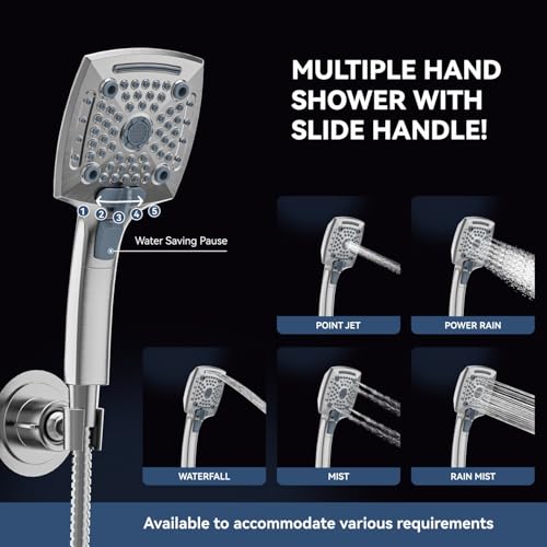 ELLO&ALLO Rain Shower Head with Handheld Spray, Rainfall Shower Head Combo with 60" Hose, Adjustable Dual Showerhead Set with 3-Way Diverter, Sliver