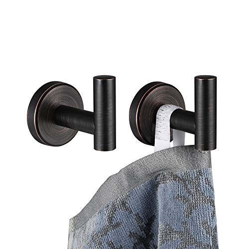 JQK Bathroom Towel Hook Oil Rubbed Bronze, 304 Stainless Steel 0.8mm Coat Robe Clothes Hook for Bathroom Kitchen Garage Wall Mounted (Pack of 2), TH100-ORB-P2 - color: Oil Rubbed Bronze, size: 2 Pack