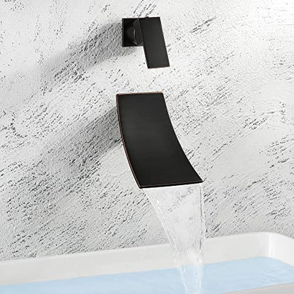 SKOWLL Wall Mount Bathroom Faucet, Single Handle Wall Mount Waterfall Faucet for Vessel Sink, Modern Tub Filler Rough-in Valve, Oil Rubbed Bronze - color: Oil Rubbed Bronze