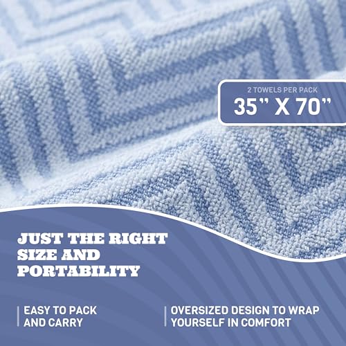 White Classic Cotton Beach Towels Oversized 35 x 70 Inches, Ultra Absorbent and Low Lint Luxury Pool Towels, Chevron Design, Light Blue, 2 Pack - color: Chevron Light Blue