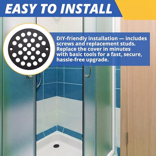 2pcs 4 Inch Round Screw-in Shower Drain Cover Replacement Easy-to-Install Floor Drain Grate with Screws Brushed Nickel (Matte Black) - color: Matte Black