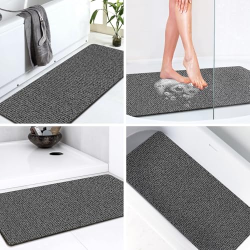 LuxStep Shower Mat Bathtub Mat,Non-Slip Bath Mat with Drain, Quick Drying | 36x16 inch, PVC Loofah Bathmat for Tub,Shower,Bathroom, Black - color: Black, size: 36" x 16"