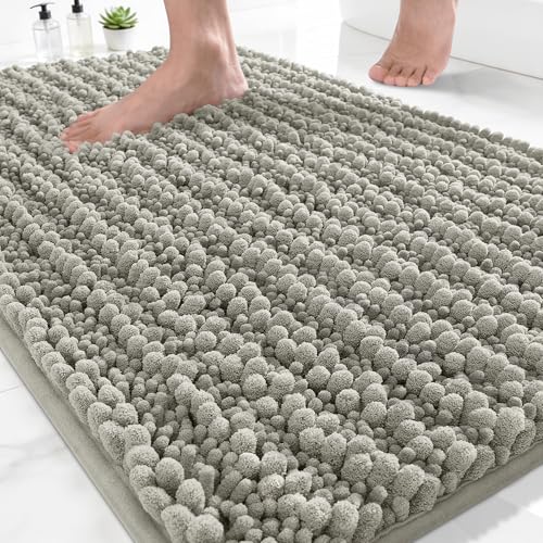 Yimobra Bathroom Rugs Non Slip Washable - Ultra Soft Absorbent Chenille Bath Mat, Quick Dry Shaggy Floor Carpet for Tub Shower, Sand Home Decor Accessories, 24x17 Inch - color: Sand, size: 24" X 17"