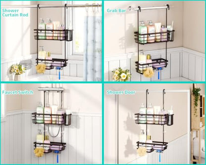 HapiRm Hanging Shower Caddy Organizer - No Drilling Shower Shelves with Hooks and Toothbrush Holder, Rustproof 304 Stainless Steel Bathroom Organizer - Bronze - color: Bronze