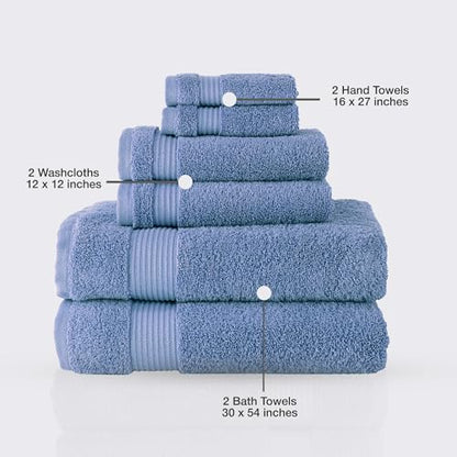 CTT - Luxury 6 Piece Towel Set, 100% Turkish Cotton, Quick Drying, Highly Absorbent & Comfy, Includes 2 Bath Towels, 2 Hand Towels & 2 Washcloths | (Blue) - color: Blue, size: 6-Piece Towel Set