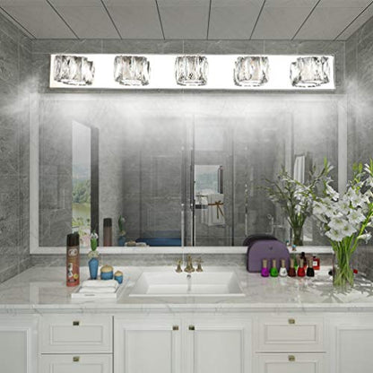 Aipsun 5 Lights Crystal Vanity Lights Modern LED Vanity Lights for Bathroom Vanity Lighting Fixtures Modern Bathroom Wall Light - size: 5 light