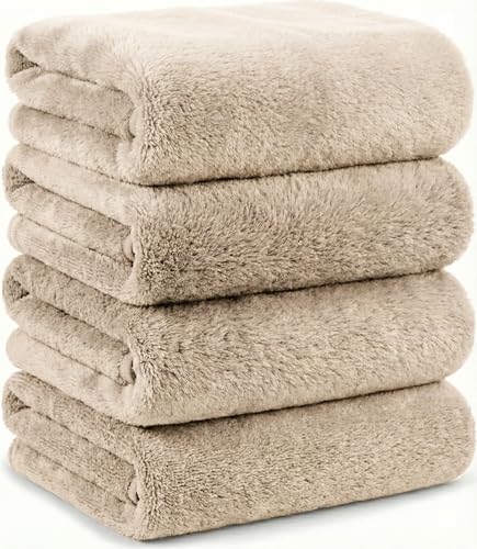 Microfiber Bath Towels Set, Compact Size 20 x 43 in, Hyaluronic Acid-Infused, Soft on Skin, 4 Pack, Quick Dry, Absorbent (Natural Beige) - color: Natural Beige