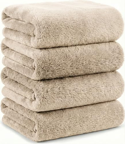 Microfiber Bath Towels Set, Compact Size 20 x 43 in, Hyaluronic Acid-Infused, Soft on Skin, 4 Pack, Quick Dry, Absorbent (Natural Beige) - color: Natural Beige