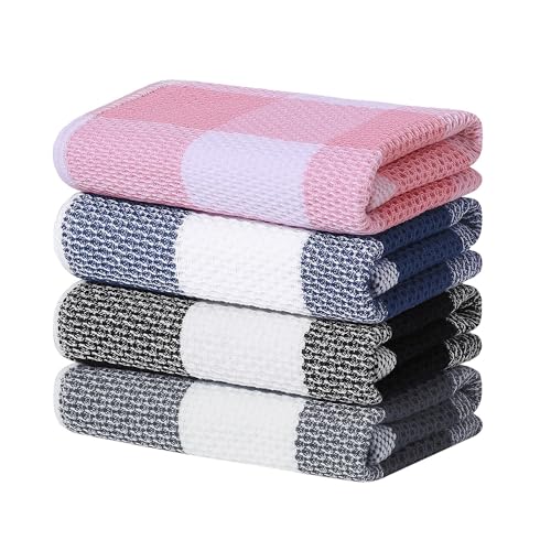 Homaxy 100% Cotton Plaid 4 Pack Kitchen Towels, 13" x 28", Multicolor | Waffle Weave, Plaid, Super Soft and Absorbent Dish Towels, Quick Drying, Multi-Purpose - color: Mix Color, size: 13 x 28 - 4 Pack
