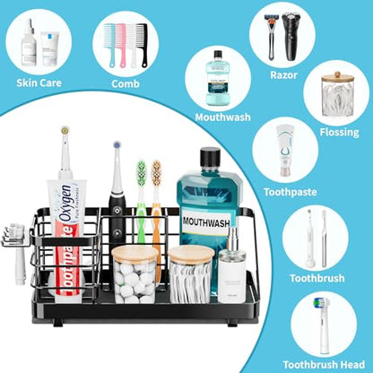 Toothbrush Holders Instant-Drying Organizer - Bathroom Countertop/Wall Mounted Electric Toothbrush Holder - Toothbrush Head Toothpaste Holder Bathroom Counter Organizers Storage Black - color: Black