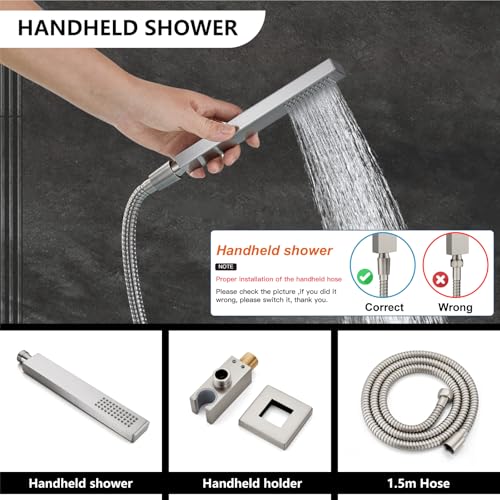 Midanya Shower Faucet Set with Handheld Sprayer,12 Inch,Brushed Nickel | Rough-in Shower Valve and Trim Kit Included,Square Rain Head,Wall Mount Shower System,All Metal,Bathroom - color: Nickel, size: 12 Inch
