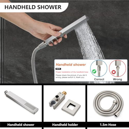 Midanya Shower Faucet Set with Handheld Sprayer,12 Inch,Brushed Nickel | Rough-in Shower Valve and Trim Kit Included,Square Rain Head,Wall Mount Shower System,All Metal,Bathroom - color: Nickel, size: 12 Inch