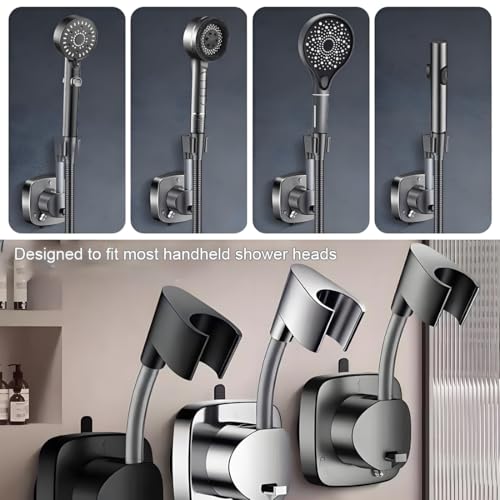 360° Swivel Shower Head Holder - Suction Cup Wall Mount Shower Hose Holder | Angle Adjustable, Flexible Removable Bracket, Vacuum Lock, Bonus Hook 10kg Load Capacity, Tool-Free Installation in Seconds - color: Gray
