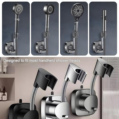 360° Swivel Shower Head Holder - Suction Cup Wall Mount Shower Hose Holder | Angle Adjustable, Flexible Removable Bracket, Vacuum Lock, Bonus Hook 10kg Load Capacity, Tool-Free Installation in Seconds - color: Gray