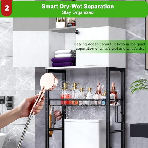 Over-The-Toilet Storage Rack, 4-Tier Bathroom Organizer Shelf Over Toilet with Barn Doors Cabinet and Basket, Freestanding Space Saver Bathroom Shelves with Paper Holder Above Toilet (Gray & White) - color: Gray White