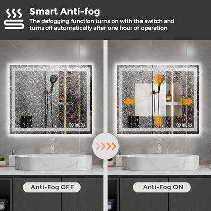 Koonmi 35x24 LED Bathroom Mirror, Shatterproof Mirror with Light | 90CRI Shatterproof Vanity Mirror with Backlit + Front Lit, Easy Install for Bathroom Hotel (IP65) - size: 35"L x 24"W