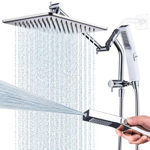G-Promise 10 Inch All Metal Rain Shower Head with Handheld Spray (Chrome) | Full Body Coverage, Pause Mode Diverter, Power Wash Mode Handheld, Suits Every Height, Easy to Install, Modern Bath Upgrade - color: Chrome, size: 10 Inches