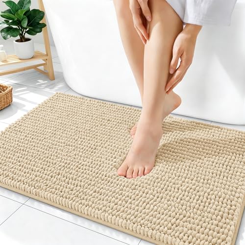 OLANLY Thick Chenille Bathroom Rugs 36x24, Soft Absorbent Bath Mat, Beige | Bath Rugs, Rubber Backing, Machine Wash Dry, Bath Mats for Bathroom Floor, Tub and Shower, Home Decor Accessories - color: Beige, size: 36" X 24"