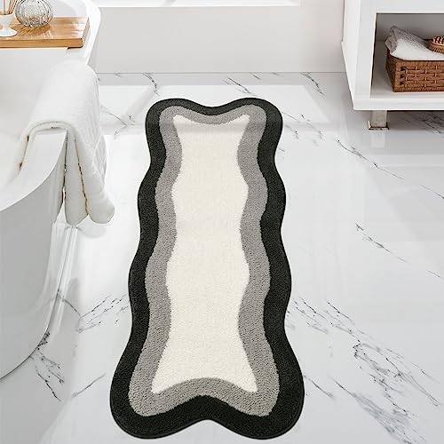 HAOCOO Microfiber Bathroom Runner Rug, 18x47 inch Non Slip Long Rug Runner, Washable Luxury Soft Absorbent Carpet Funny Decor for Shower Kitchen Entryway Bedroom Black/Grey - color: Grey, size: 18x47 inch (Irregular)