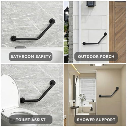 Bathroom Grab Bar, 20 Inch Angled Grab Bar with Anti-Slip Knurled Grip, Matte Black Stainless Steel Bath Balance Bar, Wall Mount Safety Hand Rail Support, Handicap Elderly Senior Assist Bath Handle - color: Matte Black