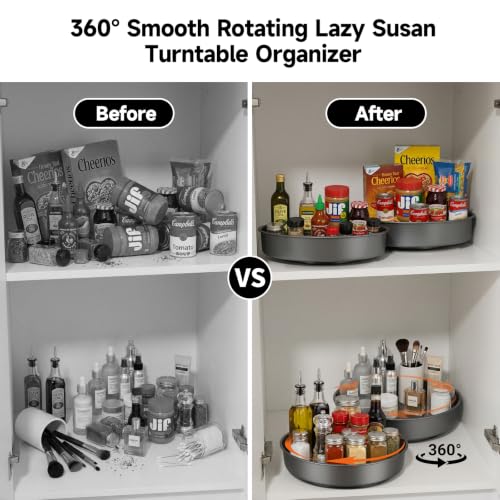2PCS 9.8" Black Metal Lazy Susan Turntable Organizer | Non-Slip, Easy to Wipe, 360° Rotating Spinning Tray, For Cabinet, Pantry, Table Top, Fridge, Bathroom Vanity, Kitchen Decor