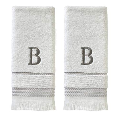 SKL Home Casual Monogram Hand Towel Set, B, 16x26, White 2 Count - color: Casual Monogram Hand Towel Set, size: Hand Towel Set, style: B