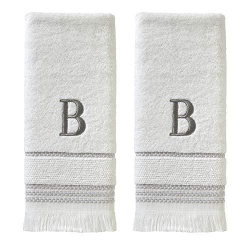 SKL Home Casual Monogram Hand Towel Set, B, 16x26, White 2 Count - color: Casual Monogram Hand Towel Set, size: Hand Towel Set, style: B