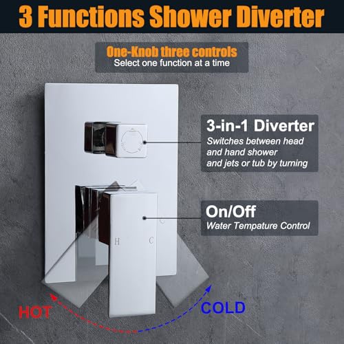 Enga Shower Body Jet System 12 Inch Ceiling Mounted Rainfall Shower Head with 6 Body Sprays and Handshower, Brass Shower Faucet Rough-in Mixer Valve, Chrome - color: Chrome, style: Ceiling Mount - 6 Jets
