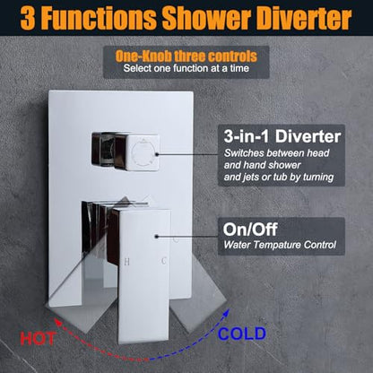 Enga Shower Body Jet System 12 Inch Ceiling Mounted Rainfall Shower Head with 6 Body Sprays and Handshower, Brass Shower Faucet Rough-in Mixer Valve, Chrome - color: Chrome, style: Ceiling Mount - 6 Jets