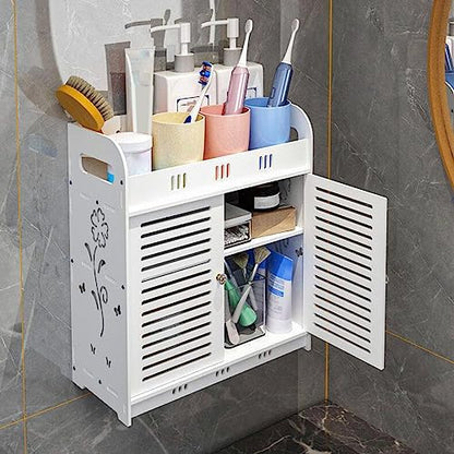 Self-Adhesive Wall Cabinet for Bathroom Kitchen, Over The Toilet Storage Shelves Organizer, Bathroom Floating Shelves, 3-Tier Wall Mount Storage Rack, Medicine Cabinet White one Size